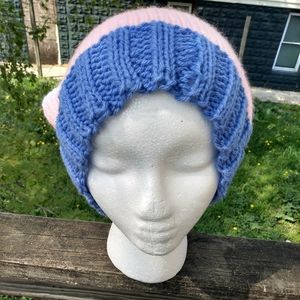 Transgender pride inspired hand knitted slouchy hat